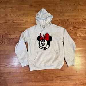 Disney Minnie Mouse Hoodie Womens Medium Heather Gray Pullover Sweatshirt